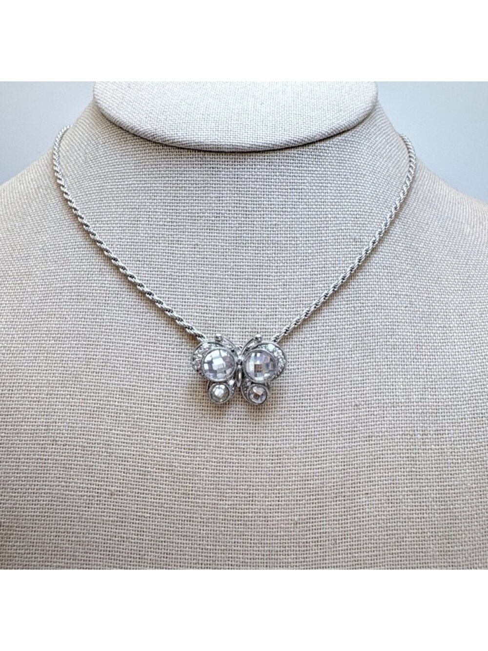 Cubic Zirconia & Sterling Silver 925 Butterfly Pendant Necklace Size 18" Length